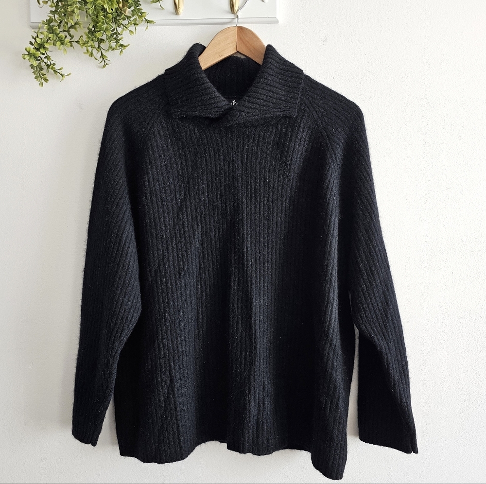 Mercer & Madison Wool Angora Sweater 2X Black Ribbed Collared Cozy Soft